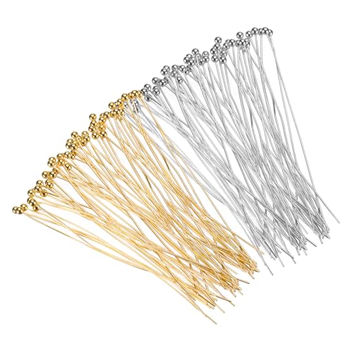MECCANIXITY 200Pcs Plated Ball Head Pins Jewelry Making 24 Gauge 50mm Wire Head Pins Brass Ball Head Pins End Head Pins for DIY Craft Necklaces Bracelets Earrings, Silver and Gold - color: Silver and Gold, size: 50mm