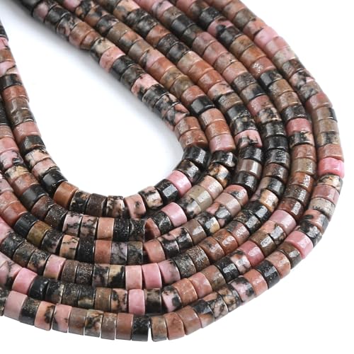 150pcs 2x4mm Natural Black Lace Rhodonite Tube Shape Beads Loose Flat Round Cylinder Flat Spacer Stone Beads for Bracelet Earrings Jewelry Making - color: Black Lace Rhodonite, size: 2x4mm Tube shape