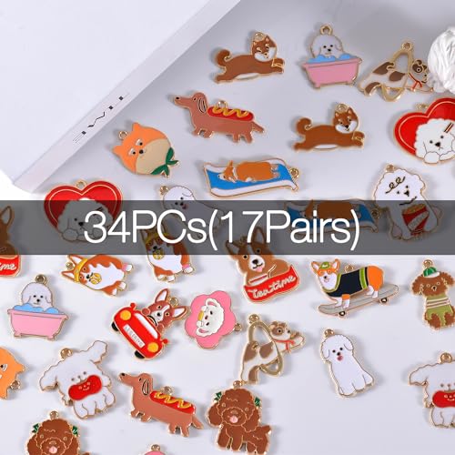 Bulk Gold Enamel Charms for Jewelry Making, Colorful Metal Charms Pendant for Bracelet Necklace and Crafting - color: Cartoon Dog Brown & White