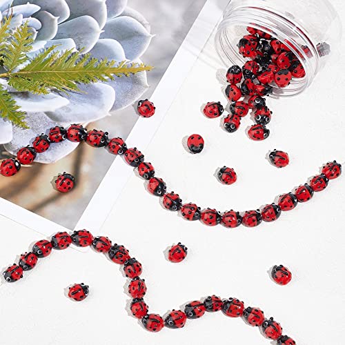 OLYCRAFT 80PCS Lampwork Beads Handmade Red Ladybug Lampwork Beads Insect Shape Handmade Bead Loose Spacer Bead for Bracket Earrings Necklace Jewelry Making - color: Ladybug