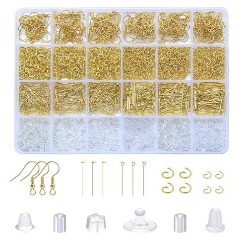 SONGIN Earring Making Kit, 1100 Pcs Jewellery Findings Earring Making Supplies Kit with Ear Hooks Posts Pins Open Jump Rings and 6 Styles Ear Backs (Gold) - color: Gold