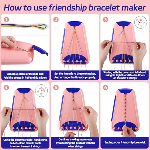Friendship Bracelet Making Kit for Girls Ages 8-12, Kids Jewelry Making Kit with 28 Pre-Cut Threads and Letter Beads, Arts and Crafts for Kids, Birthday Easter Gifts for 6 7 8 9 10 11 12 Year Old - color: Pink/Dark Blue
