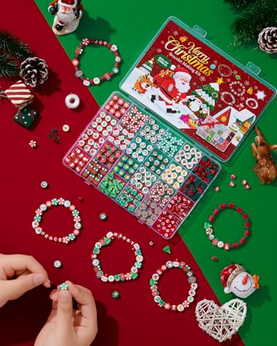 Taybonds Christmas Polymer Clay Beads, 10mm Heishi Spacer Beads for Jewelry Making, Mixed DIY Crafts Supplies for Bracelet, Necklace, Earrings, Hair Accessories and Holiday Crafts - color: Christmas