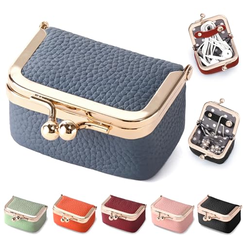 Zivyes Mini Jewelry Box Travel Small Coin Purse Organizer Case Genuine Leather Tiny Size (Light Blue) - color: Light Blue