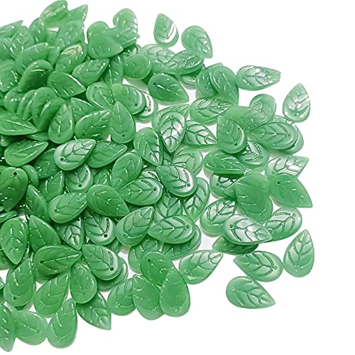 100 Pcs 11 x 18mm Czech Glass Leaf Beads Leaf Shape Crystal Charms Pendants Jewelry Making Beads Charms for Bracelets Necklace Earring Dark Green - color: Dark Green
