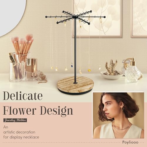 Poyilooo Necklace Holder Jewelry Stand, Rotating Necklace Holder Organizer with 48 Hooks for Necklace Earring Keychains Bracelet Display Stand, Metal Necklace Tree Stand -Gifts for Women (Black) - color: Black