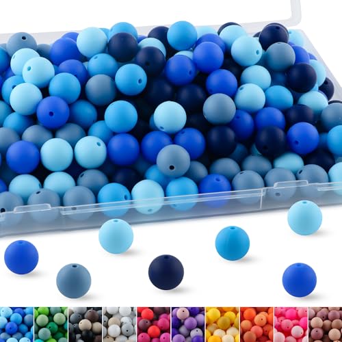 150pcs 15mm Silicone Beads for Keychain Making Mix Color Round Beads for Pens and Bracelet Crafts(Blue) - color: Blue, size: 15mm