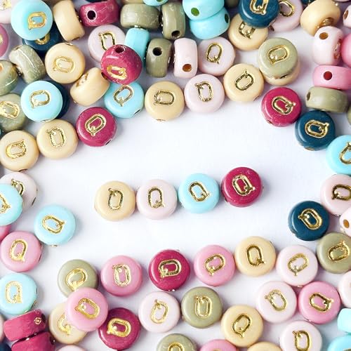 200PCS Round Letter Beads,4x7mm Colorful Acrylic Alphabet Q Beads Letter Q Beads with Letters for Bracelet Making Necklace Keychain Jewelry DIY (Letter Q) - color: Letter Q