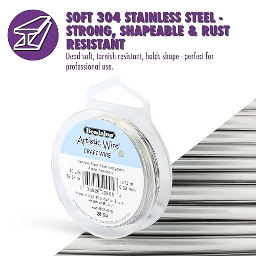 Artistic Wire, 20 Gauge Stainless Steel Craft Wire, 90 ft - size: 20 Gauge, style: Bulk