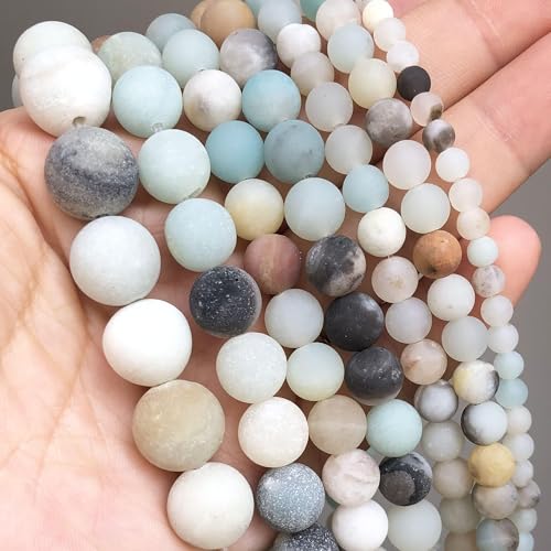 Stone Beads, 60pcs Matte Amazonite, 6mm Round Loose Beads for Jewelry Making, Bracelets, with Bag, String & Card - color: Matte Amazonite Beads, size: 6mm
