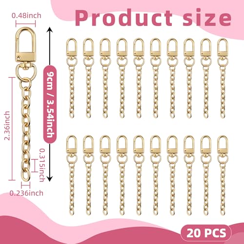 NCIWAN 20 PCS Keychain Making Kit Swivel Snap Hook Lobster Claw Clasps and Extender Chain Gold Metal Keychain Clips with Key Ring Bulk for DIY Craft Supplies Jewelry Key Chain Bags Accessories Gift - color: Gold 20