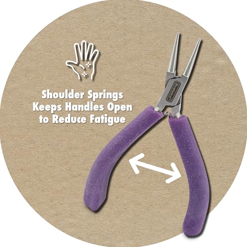 Beadalon Designer Series Round Nose Pliers, Purple Vinyl-Free Grips, Stainless Steel, Box Joint, Double Leaf Springs, 4.75 in - color: Purple, style: Round Nose