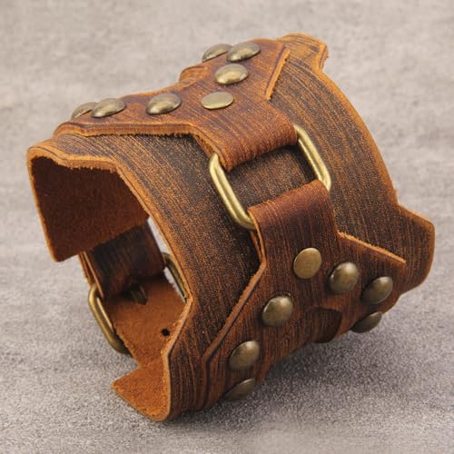 GelConnie Leather Cuff Bracelet Punk Braided Bracelets Rock Leather Wristbands Faux Mens Leather Bracelet Gothic Viking Bangle Adjustable Wrap Bracelet for Women,Men - color: Large Leather Bracelet