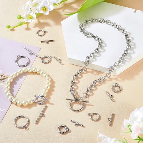 12 Sets OT Toggle Clasps Stainless Steel Toggle Jewelry Clasps T-Bar Closure Clasp Fastener IQ End Connectors for DIY Necklace Bracelet Jewelry Making - color: Stainless Steel-OT Clasp