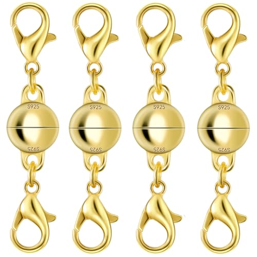 925 Silver Double Lobster Magnetic Necklace Clasps, Magnetic Necklace Clasps and Closures, Double Lobster Clasp Magnetic Jewelry Clasps for Necklaces (4pcs Gold) - color: 4pcs gold