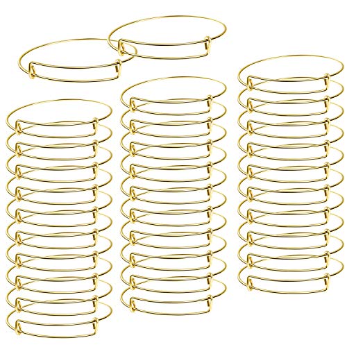 UPINS 60Pcs Gold Expandable Bangle Bracelets Adjustable Wire Blank Women Bracelets for DIY Jewelry Making - color: Gold
