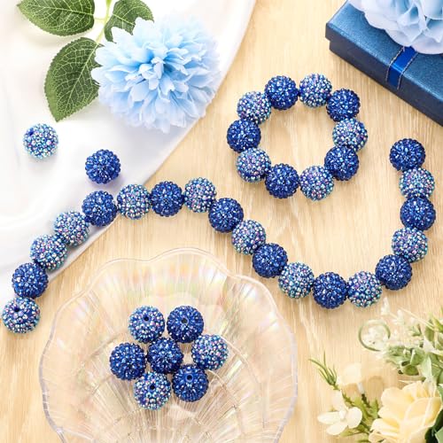 40 Pcs 20 mm Rhinestone Beads Bulk Crystal Round Disco Ball Chunky Bubblegum Beads for Pens Bracelets Charms Craft European Style Jewelry Making Supplies Christmas(Dark Blue) - color: Dark Blue