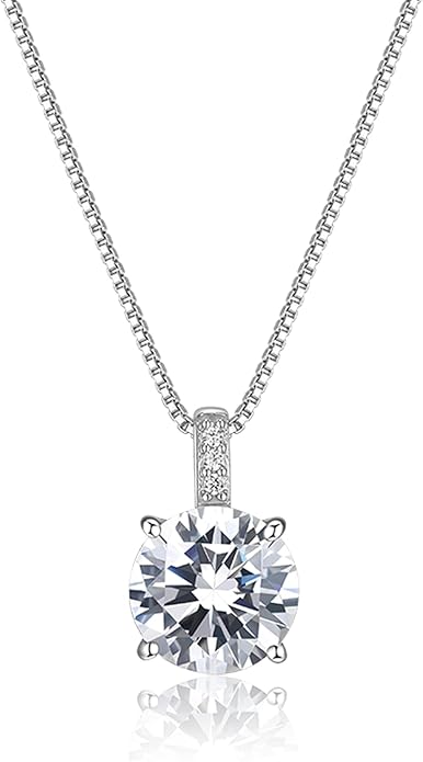 MISS MIMI Solitaire Cubic Zirconia Necklace for Women, 1–3 CT Round,Heart,Princess Cut CZ Options, Bezel or Prong Set in 925 Sterling Silver, Adjustable 16–20" Minimalist Everyday Jewelry