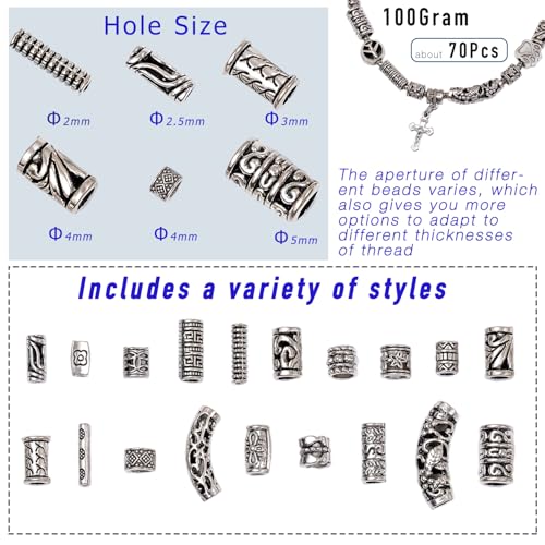 stino Silver Metal Tube Spacer Beads for Jewelry Making, Bracelet Earrings Necklace Findings & Supplies 512 (Tube （70Pcs）) - color: Tube （70Pcs）