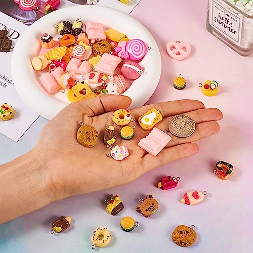 Craftdady Resin Plastic Miniature Food Snack Pendants Charms Ice Drink Juice Pendants Cute Bottle Fruit Keychain Charms Hang Ornament for DIY Craft Earring Bracelet Necklace Jewelry Making - color: Mixed Color Dessert (100pcs)