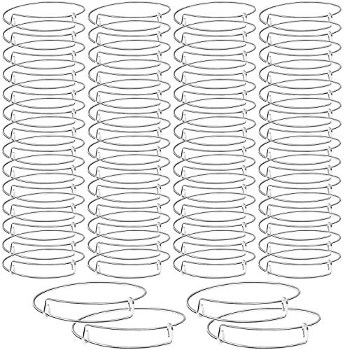 UPINS 60Pcs Expandable Blank Bangle Bracelets Adjustable Wire Bracelets for DIY Jewelry Making, Silver - color: Silver