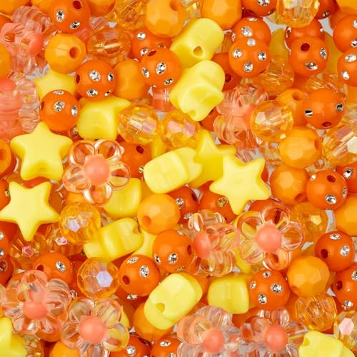 260pcs John Bead Assorted Orange Star Plastic Beads for DIY Craft Jewelry Bracelet Necklace Making - color: Orange