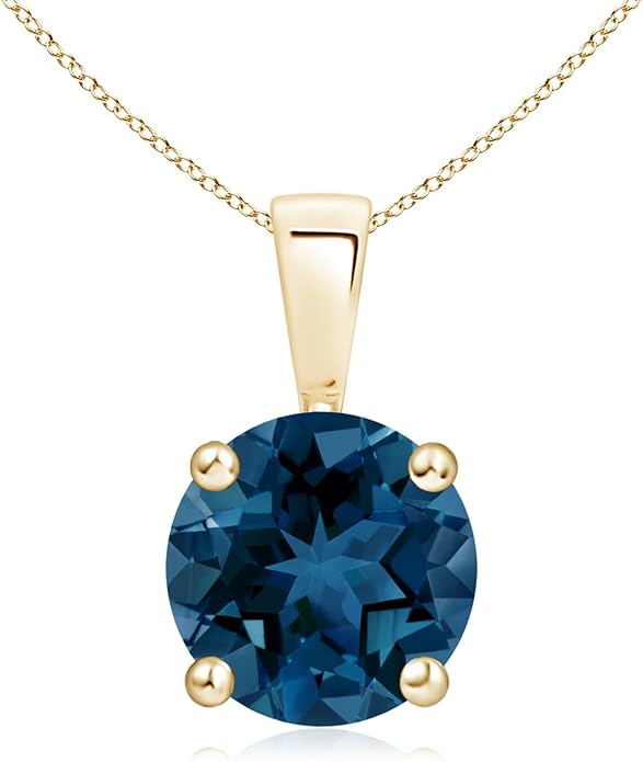 Angara Natural Blue Topaz Solitaire Pendant for Women | Classic Prong-Set Round Blue Topaz Pendant in 14K Solid Gold/Silver/Platinum With 18" Chain | December Birthday, Gemstone Jewelry Gift