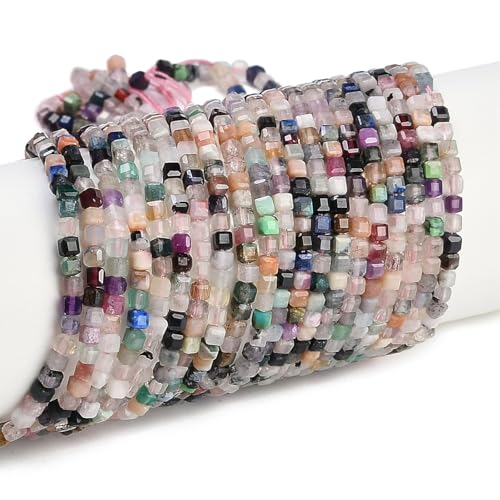 3MM 5 Strands 750 pcs Faceted Cube Theme Natural Gemstone Beads Square Stone Spacer Beads for DIY Jewelry Necklace Bracelet Earring Keychain Craft Decor - color: Faceted Cube Beads-750 pcs