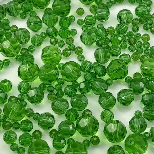 480pcs Crystal Glass Beads 3mm 4mm 6mm 8mm 10mm Round Faceted Glass Spacer Beads for Bracelets Necklace Earring DIY Jewelry Making Craft(Grass Green) - color: Grass Green