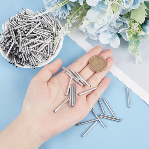 PH PandaHall About 200pcs 30mm Long Stainless Steel Tube Beads Straight Tube Charms Metal Smooth Finding Beads for Jewelry Crafts Making Findings, 2.7mm Hole Stainless Steel Color - size: 30mm long