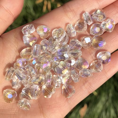 70pcs 8mm Valentine's Day AB White Faceted Heart Beads for Jewelry Making Crystal Glass Beads for Bracelets Necklace Crafts, Friendship Bracelet Kit, Love Gifts - color: AB White