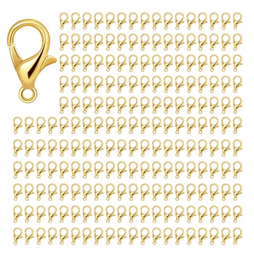 200 PCS Gold Lobster Claw Clasps,Small Alloy Lobster Clasps with Metal Storage Box Lobster Clips for DIY Keychains Bracelets Necklaces Crafts Jewelry Making(12×7mm,Gold) - color: gold