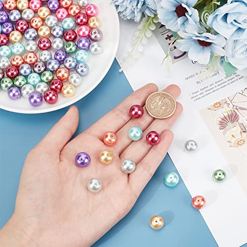 PH PandaHall 100pcs 12mm Pearlized Glass Beads, Craft Pearl Beads Mixed Color Dyed Round Satin Luster Faux Pearl Bead Imitation Pearls Bead for Jewelry Necklace Craft Making Vase Fillers - size: 12mm