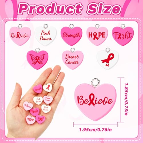 Augshy 64 Pcs Breast Cancer Awareness Charms, Pink Ribbon Resin Charm Breast Cancer Conversation Heart Charms Pink Hope Beads Pendant for DIY Crafs Bracelet Necklace Jewelry Making Accessories - style: Breast Cancer Awareness Style