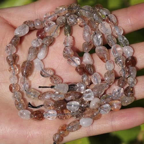 Natural Stone Beads 6-8mm Black Rutilated Quartz Oval Irregular Freeform Tumbled Loose Gemstone Beads for Jewelry Making 15 Inch Strand 50-55 Pcs - color: Black Rutilated Quartz-1 strand15”-approx. 55 beads
