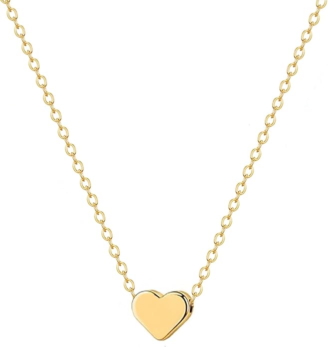 Zeffy Cute Heart Necklace 18k Gold/Silver Plated Tiny Heart Pendant Choker Necklaces Gold Love Heart Chain Necklace for Women Dainty Gold Jewelry Valentines Day Gifts for Women Girls Teen Girls