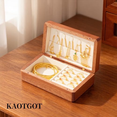 Travel Jewelry Case Small Wood Jewelry Organizer Jewelry Box for Women (Nut-Brown Print B) - color: Nut-Brown Print B