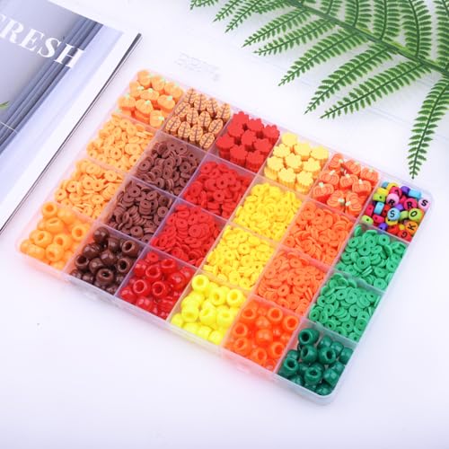 2480pcs Thanksgiving Fall Polymer Clay Beads Charms Friendship Bracelet Necklace Earring Jewelry Making kit, Accessories for Arts Crafts DIY Gifts for Women Girls - color: A5#Thanksgiving Fall