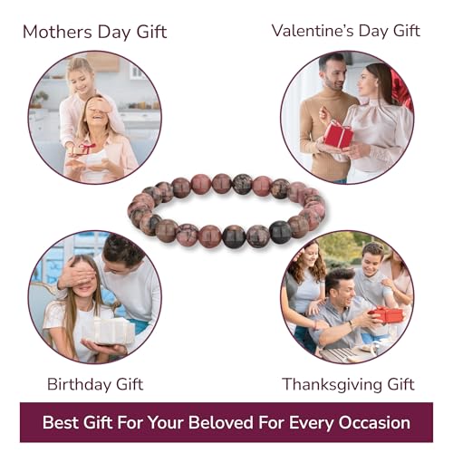 Crystal Vibe 8mm Beaded Bracelets For Women Men - Healing Crystal Bracelet - Adjustable Size - color: rhodolite