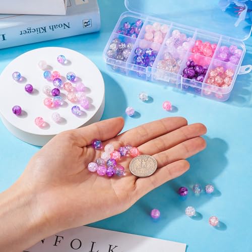 Glass Beads for Bracelet Cheriswelry 200Pcs Round Crystal Glass Crackle Beads 8-9mm for Keychain Earring Necklace Jewelry Making Supplies - color: Purple