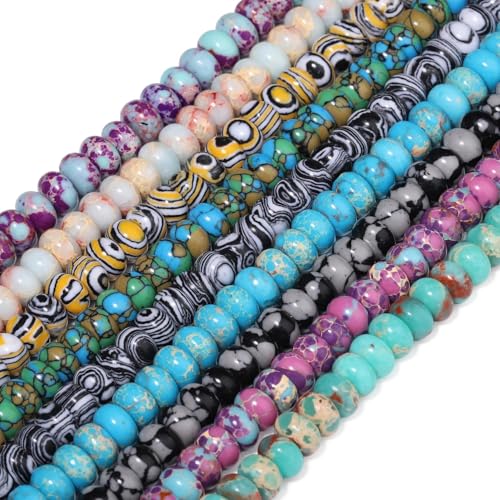 Songxi 5x8mm Natural Flower Malachite Stone Rondelle Beads, 75PCS Spacer Round Loose Abacus Beads for Jewelry Making, Gemstone for Bracelet Necklace Earrings, Arts and Crafts - color: Flower Malachite