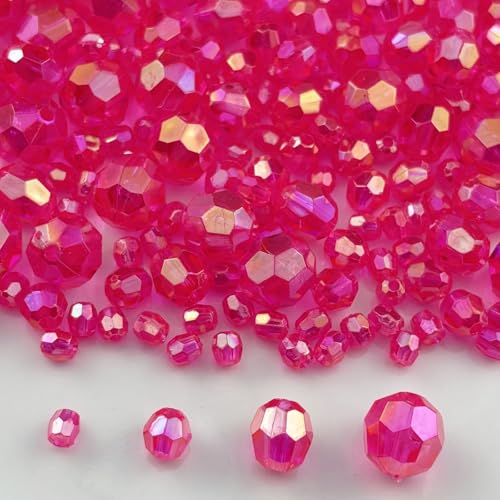 1800pcs Acrylic Faceted Round Beads 4mm 6mm 8mm 10mm AB Colors Glossy Acrylic Round Spacer Beads with Hole for DIY Bracelet Necklace Jewelry Making Supplies Handmade Craft(Rose Red AB) - color: Rose Red AB