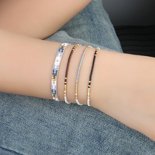 KELITCH Adjustable turquoise bead bracelet single color knitting friendship bracelet fashion jewelry daily wear gift (28 color selection) - color: Brown 020M