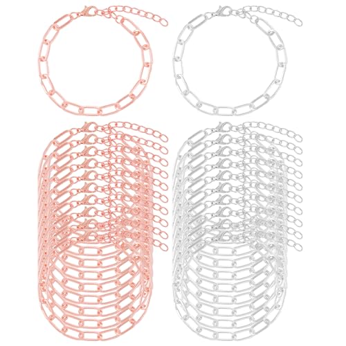 20pcs Chain Bracelets Kit Alloy Link with Lobster Clasps for Christmas DIY Women Jewelry Findings Bracelet Making (Silver & Rose Gold) - color: Silver & Rose Gold