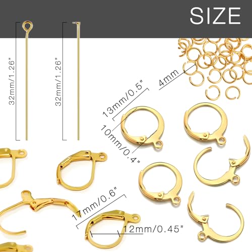 180Pcs No Tarnish Leverback Hooks & Pins for Earring Making, stino Hypoallergenic Stainless Steel Jewerly Findings Supplies, Gold Plated & Silver Kit (Gold) - color: Gold