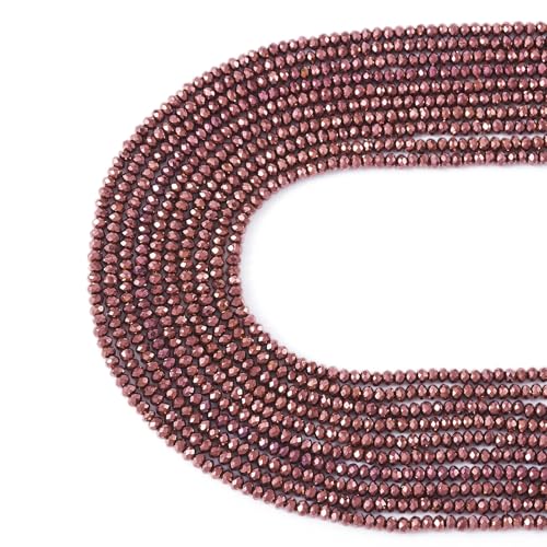 FASHEWELRY 10 Strands Briolette Faceted Glass Beads 2mm Rondelle Crystal Glass Spacer Beads Copper Plated for Necklace Bracelet Jewelry Making - color: Copper Plated, size: 2mm
