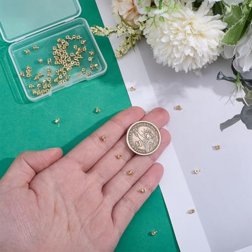 80Pcs 2 Styles Brass Crimp Beads Golden Stopper Beads Column Round Positioning Spacer Bead Positioning Stopper Crimp Charms Ends Accessories for Necklace Bracelet Jewelry Making