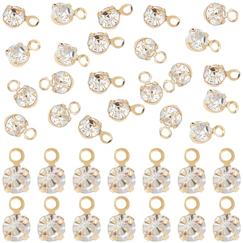 Beebeecraft 1 Box 50Pcs Rhinestone Charms 18K Gold Plated Lucky Birthstone April Charms for Earrings Necklace Anklet Bracelet Crafting DIY Jewelry Making Craft Accessories, Tiny 3.5mm/0.14in - color: Gold