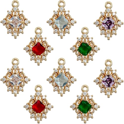 Zirconia Connector Charms Crystal Gold Plated Brass Links for Jewelry Making Bracelet Necklace Earring Pendant Craft Supplies DIY Accessories - color: RhombusA1-Mix-10Pcs