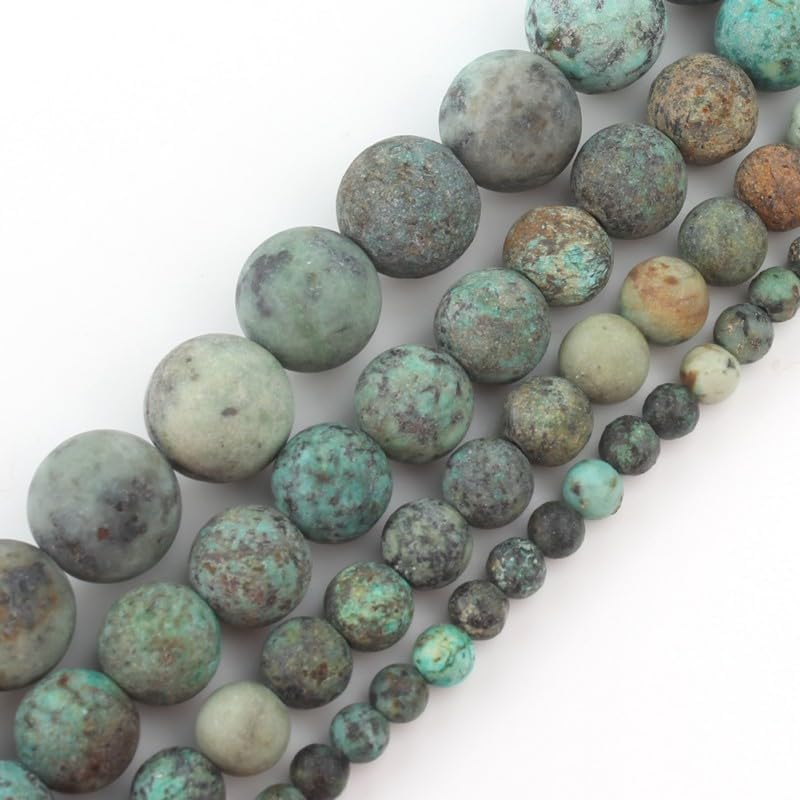36pcs Natural Matte Africa Turquoise Gemstone Beads，10mm Frosted Round Loose Stone Beads for Jewelry Making DIY Earring Bracelet Necklace Crafts - color: Africa Turquoise, size: 10mm